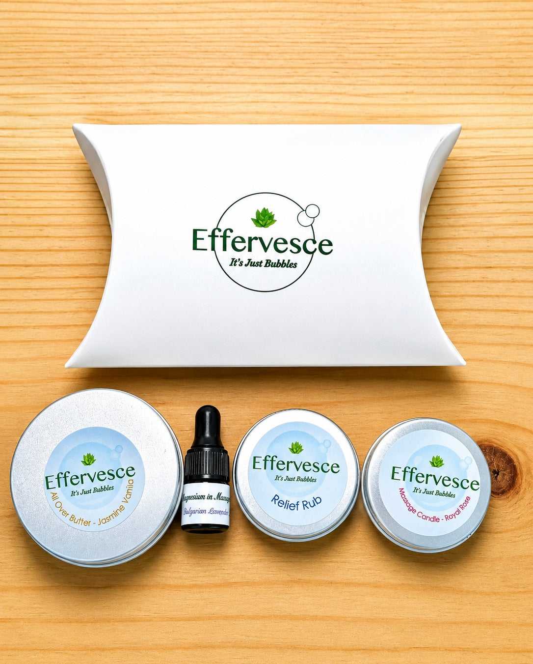 Discovery Set | Massage Pouch | Spa Kit with Massage Candle, Butter, Salve, & Magnesium Oil