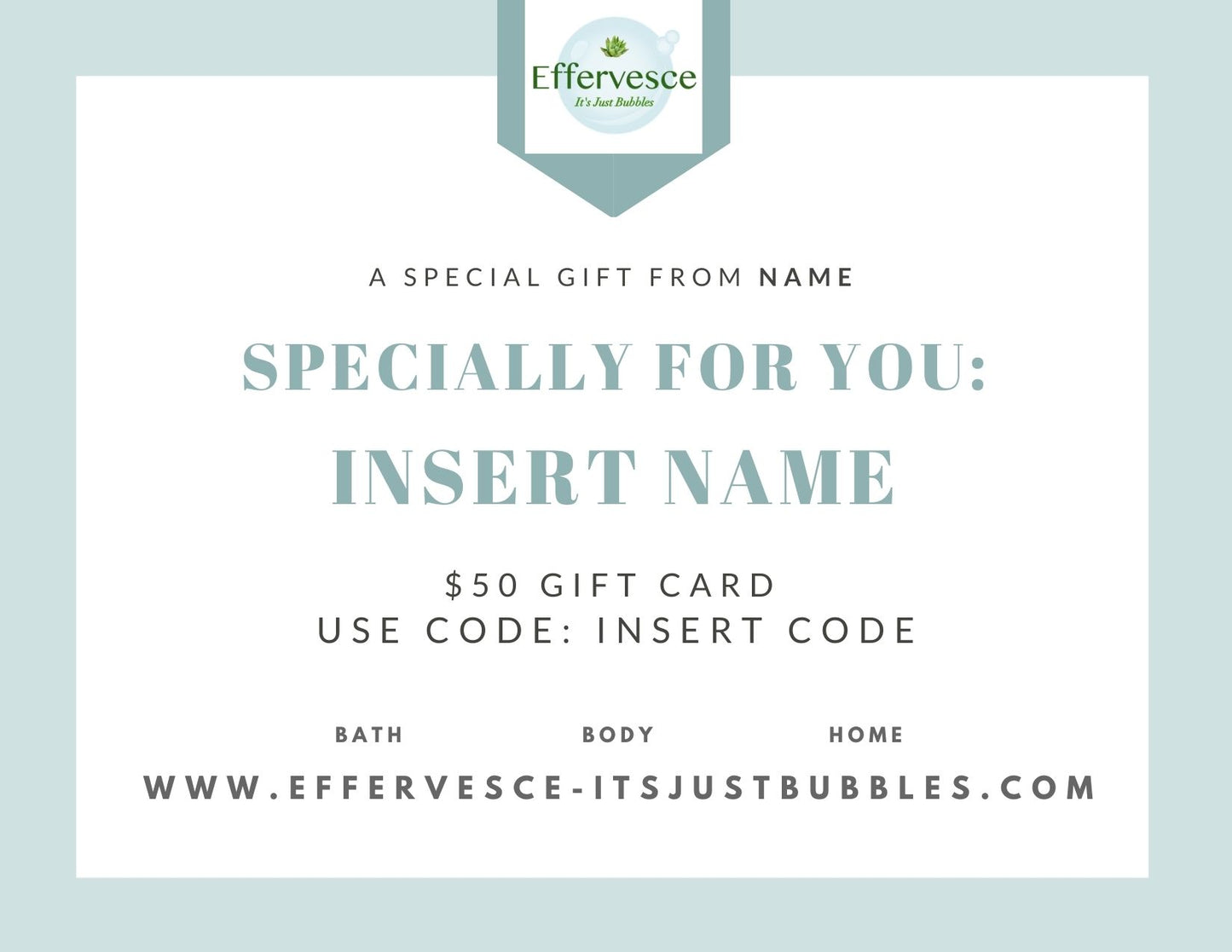 Effervesce Gift Card, Effervesce.ItsJustBubbles, Gift Card, effervesce-gift-card, bath, body, gift, home, set, soap