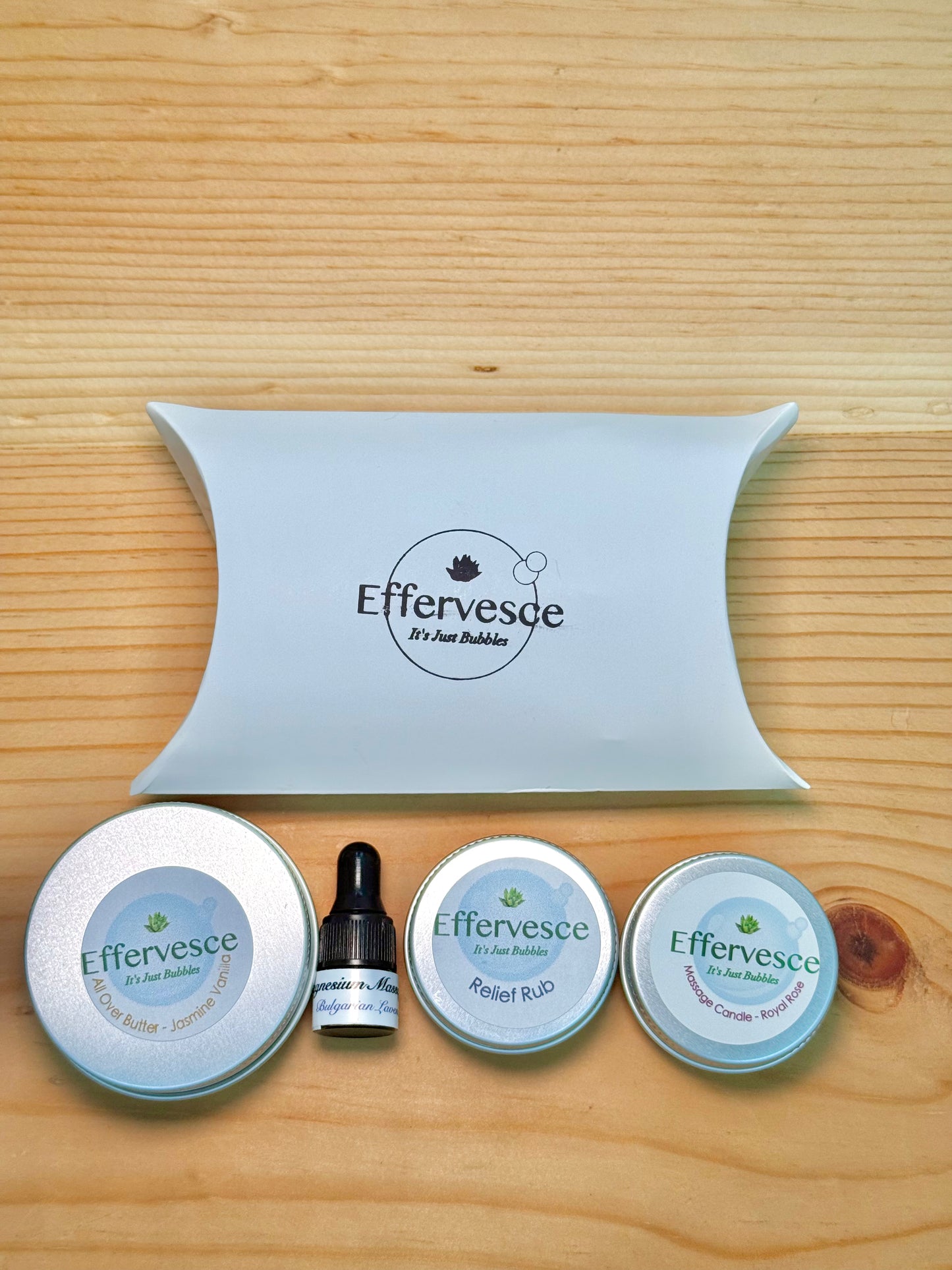 Discovery Set | Massage Pouch | Spa Kit with Massage Candle, Butter, Salve, & Magnesium Oil