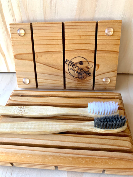 Wooden Bathroom Set - Cedar Soap Saver & Bamboo Toothbrush, Effervesce.ItsJustBubbles, Wood, wooden-bathroom-set-cedar-soap-saver-bamboo-toothbrush, accessory, home, household, set, sets, woo