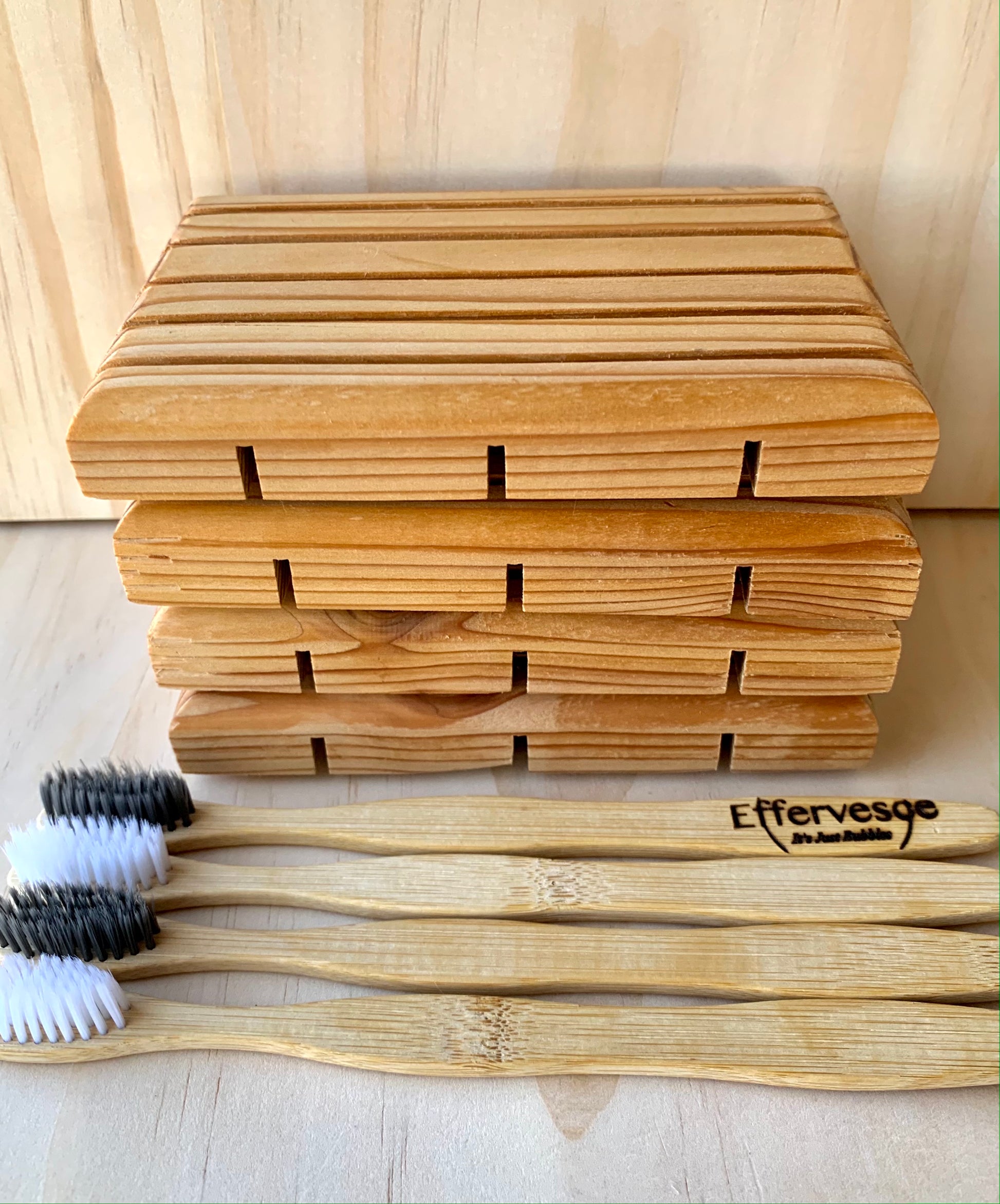 Wooden Bathroom Set - Cedar Soap Saver & Bamboo Toothbrush, Effervesce.ItsJustBubbles, Wood, wooden-bathroom-set-cedar-soap-saver-bamboo-toothbrush, accessory, home, household, set, sets, woo